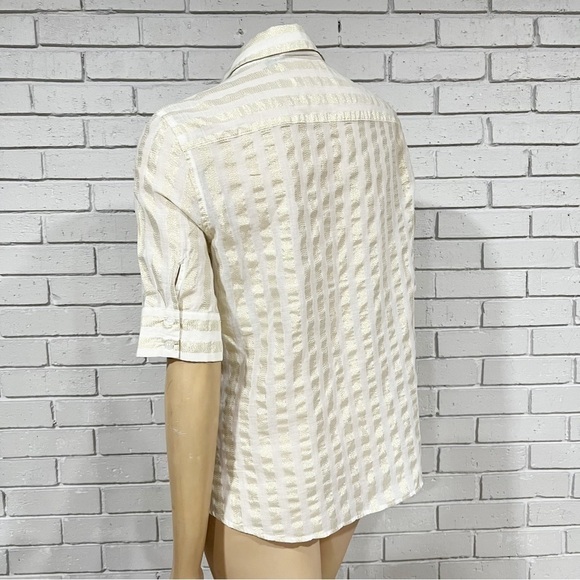 New York & Company Women’s White Gold Striped Short Sleeve Button Down - Picture 4 of 9